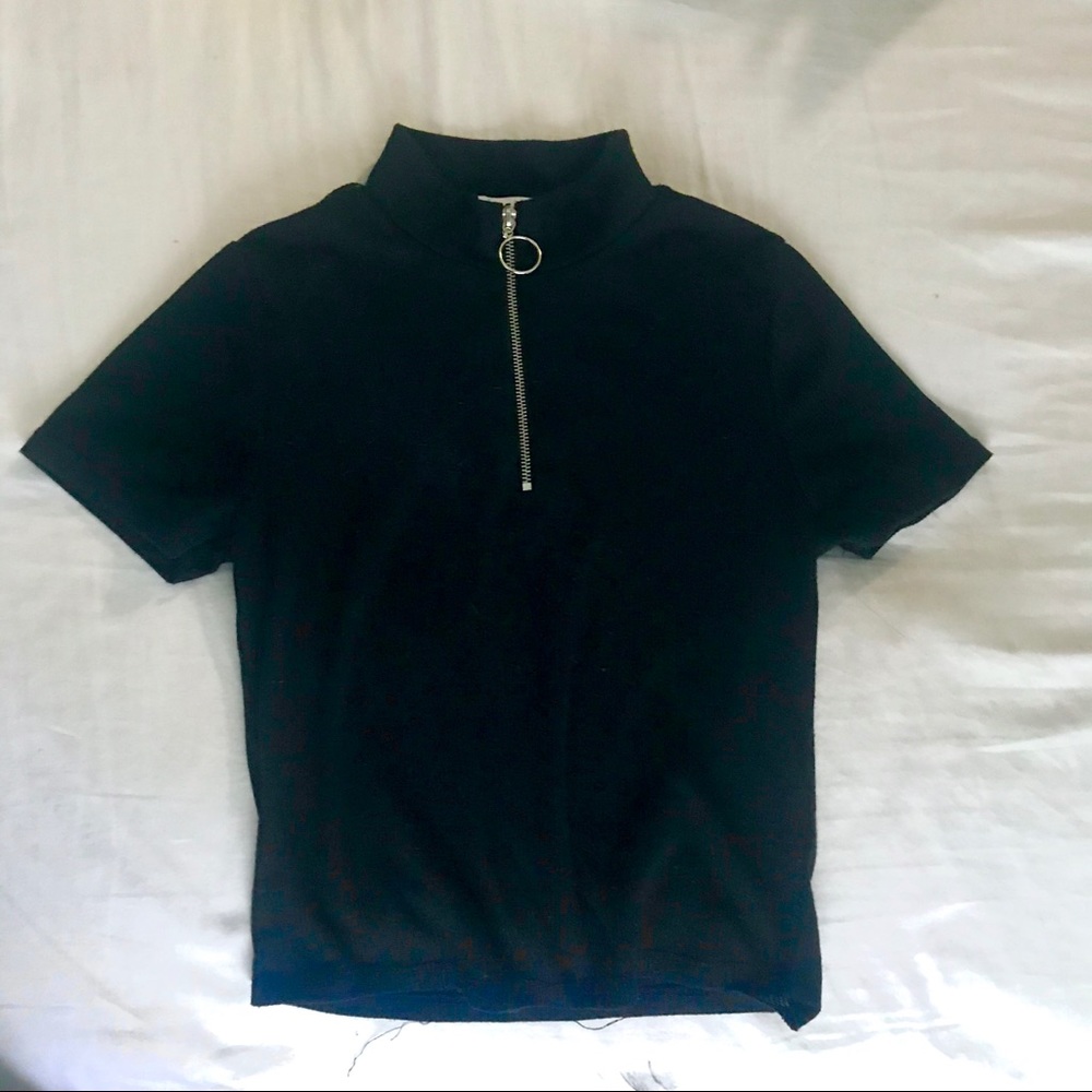 Black Mock-Neck Crop Top